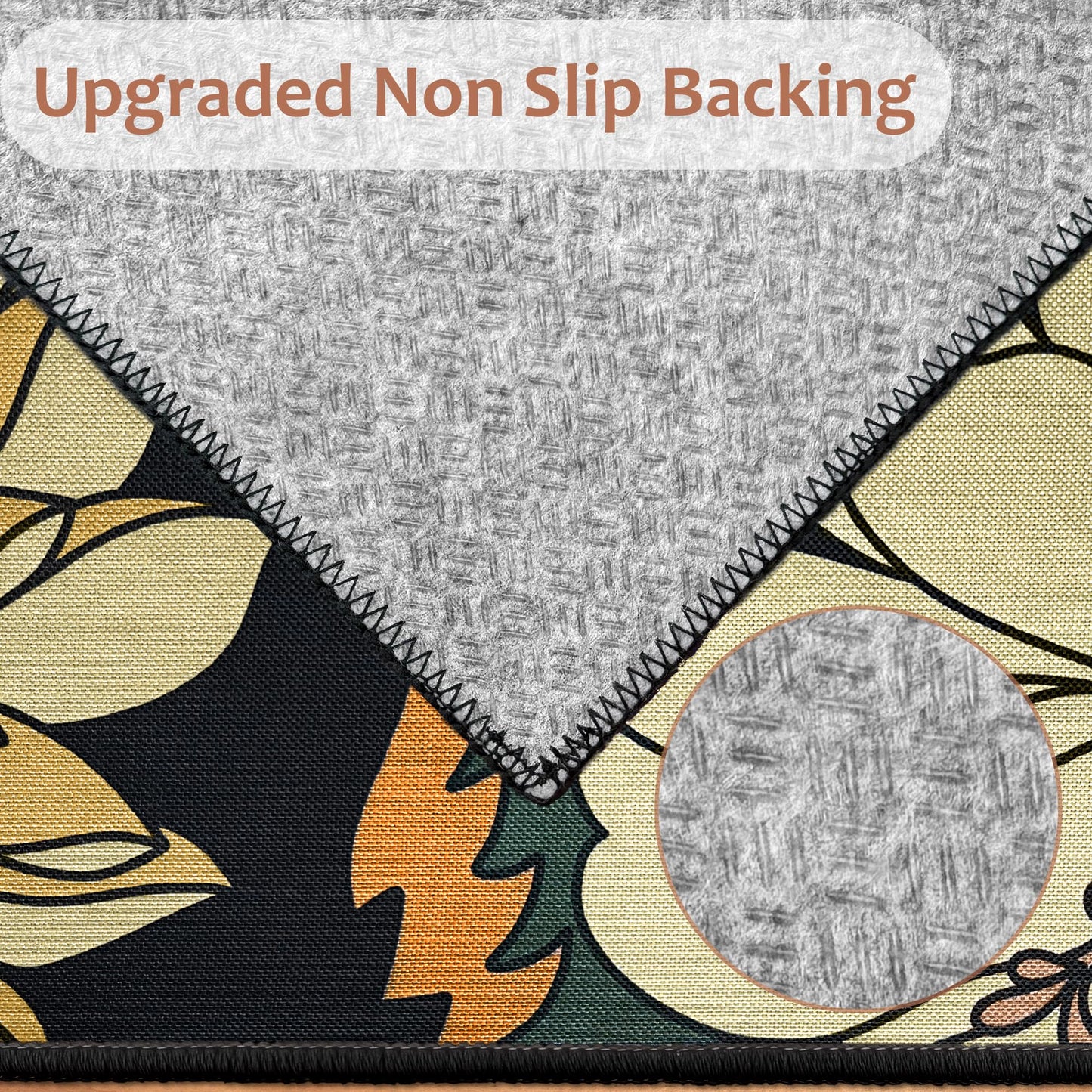 Tyrot Black Boho Floral Living Room Rug, Ultra Thin Flat Woven 5x7 Rug Washable Botanical Area Rugs Non Slip Low Pile Mid Century Modern Carpet for Bedroom, Dining Room, Office