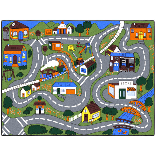 Ottomanson 5' x 6'6" Kids Road Map Rug - Interactive City Traffic Play Mat for Toy Cars - Perfect for Playroom, Bedroom, Daycare & Classroom - Durable & Non-Slip for High-Traffic Areas, Multicolor