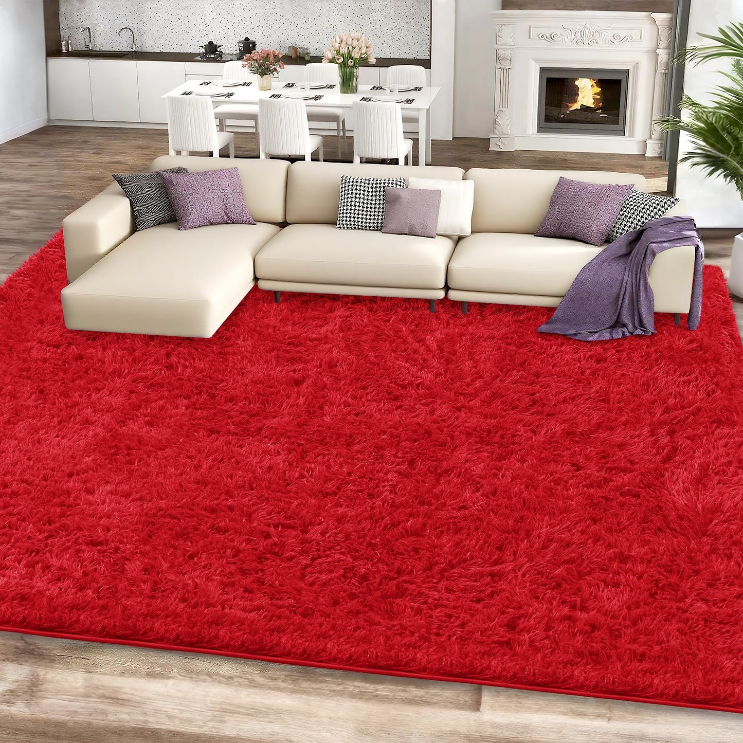 Cerulume Red Shag Area Rug for Bedroom, 4x6 Fluffy Shaggy Rugs for Living Room Nursery, Ultra Soft Comfy, Modern Fuzzy Plush Carpet for Girls Kids Boys Teen Dorm Indoor Home Decor, Upgrade Non-Slip