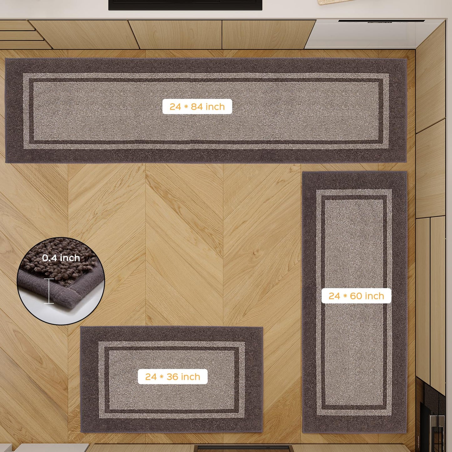 anllugs Kitchen Rugs 24" x 36", Non-Slip Machine Washable Kitchen Runner Rugs Floor Mats, Absorbent Comfort Standing Mats for Kitchen, Sink, Laundry and Hallway, Beige & Grayish Brown