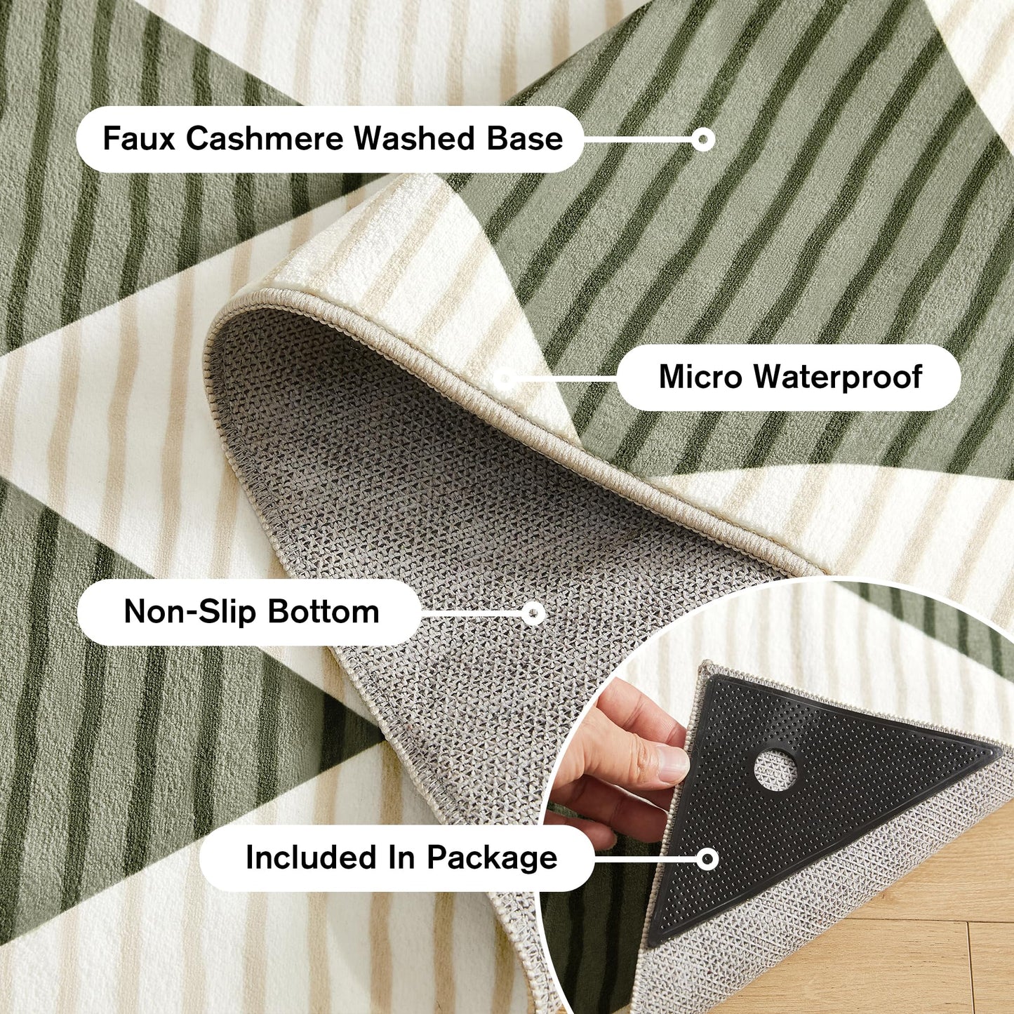 ARKIIKI 5x7 Washable Checkered Rugs for Bedroom, Green and White Area Rug for Living Room, Geometric Faux Wool Carpet for Kids, Girls, Boys Playroom, Dorm, Nursery, Dining Room, Kitchen, Non Slip