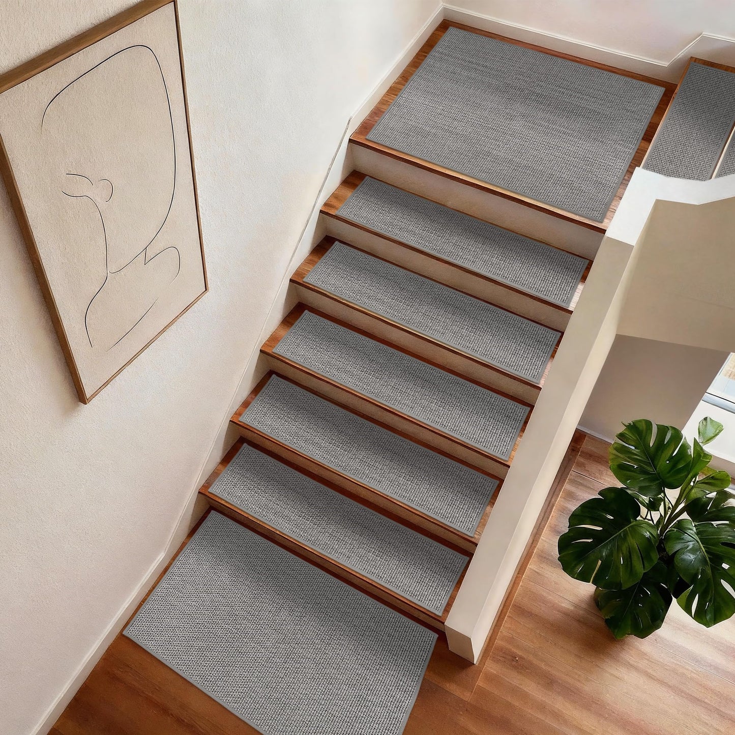 KUEAO Linen Stair Landing Carpet 20"X32"Non Slip Breathable Self-Adhesive Backing Linen Rug for Wooden Steps Peel and Stick Landing Mat Covers Indoor Absorbent