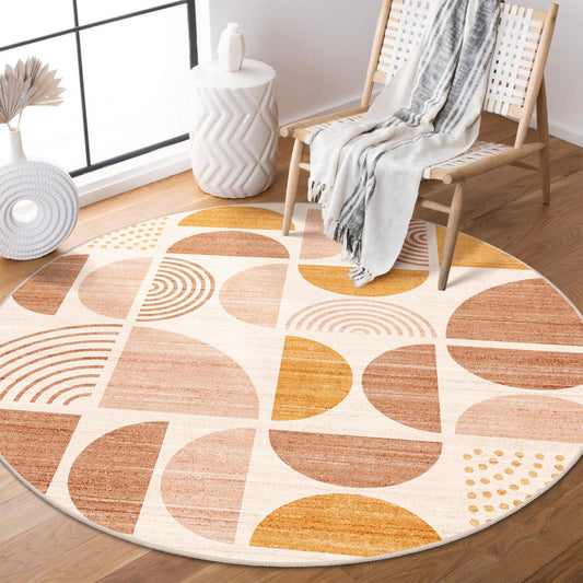 MUJOO Round Rug 4ft Small Circle Area Rug Washable Non Slip Modern Abstract