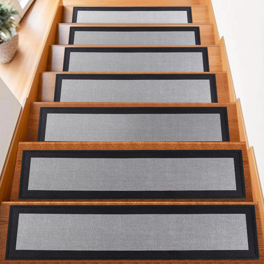 Stair Treads for Wooden Steps Indoor,12 Pack Non Slip Stair Runner 30inX8in with Non Slip Rubber Backing, 100% Polyester Soft Stair Carpet Treads for Kids、Elders and Pets, SmokeGray-Black