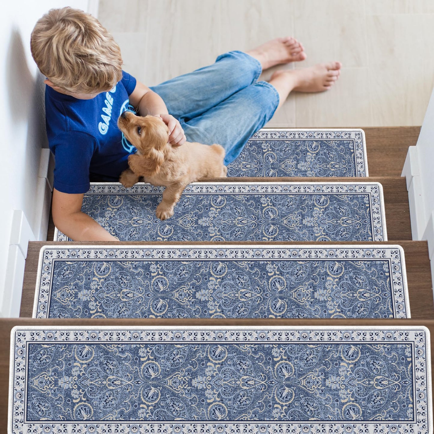 InIsaJace Stair Runner Non Slip 15 Pack, Stair Treads for Wooden Steps 8" X 30" Stain Resistant, Washable Stair Carpet Rug with Silicone Backing for Kids Elders and Dogs