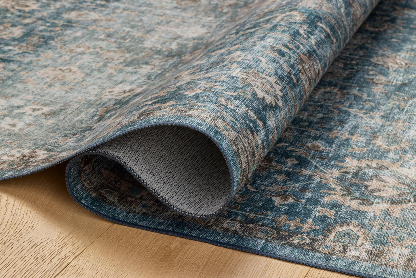 Loloi Anniston Collection ANS-02 Lagoon/Natural 5'-0" x 7'-6" Machine Wash Area Rug