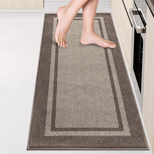 Kitchen Rugs 24" x 70", Non-Slip Machine Washable Kitchen Runner Rugs Floor Mats, Absorbent Comfort Standing Mats for Kitchen, Sink, Laundry and Hallway, Rolled Packaging, Beige & Grayish Brown