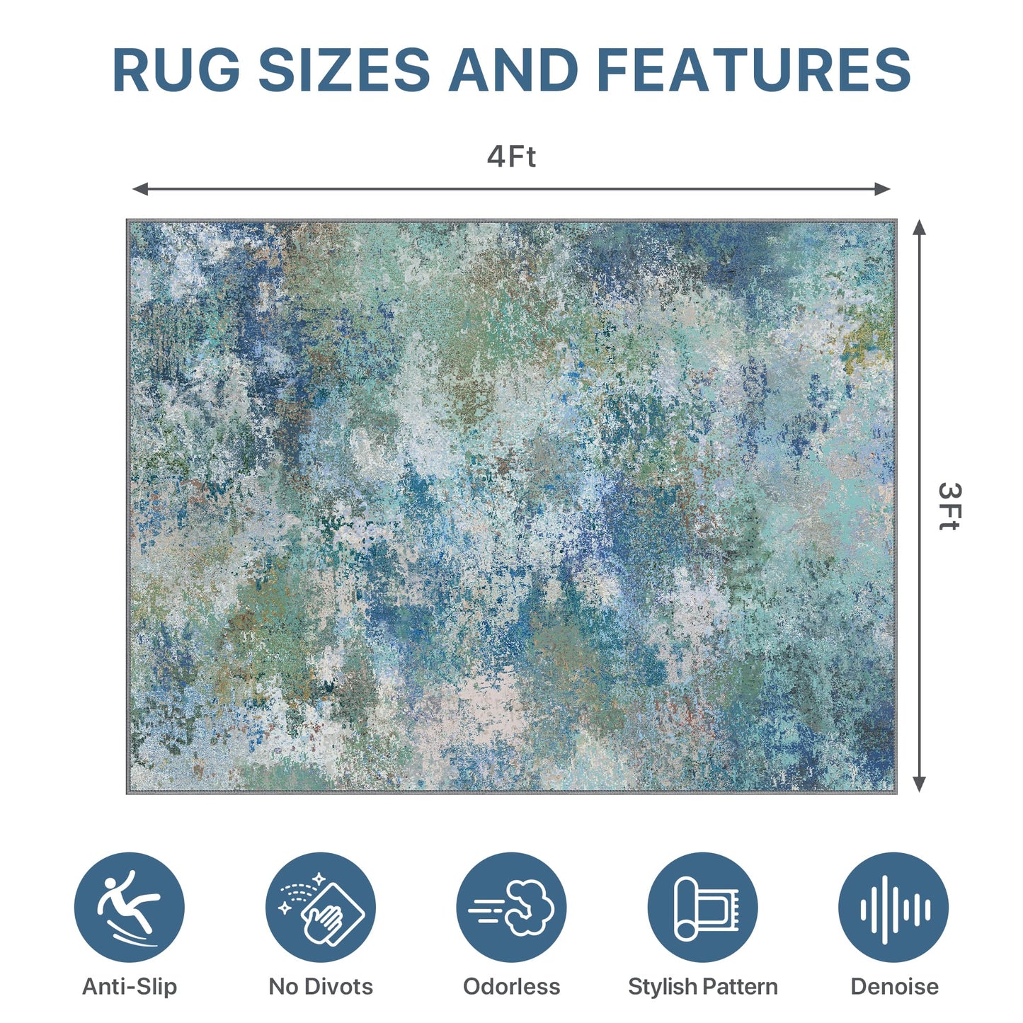 Office Chair Mat for Hardwood Tile Floor, Abstract 36"X 48" Desk Mats for Office Chair on Rolling Chairs Carpet, Desk Anti-Slip 1/5" Thick Rug for Computer Chair, Thin Low-Pile Floor Mat, Blue Green