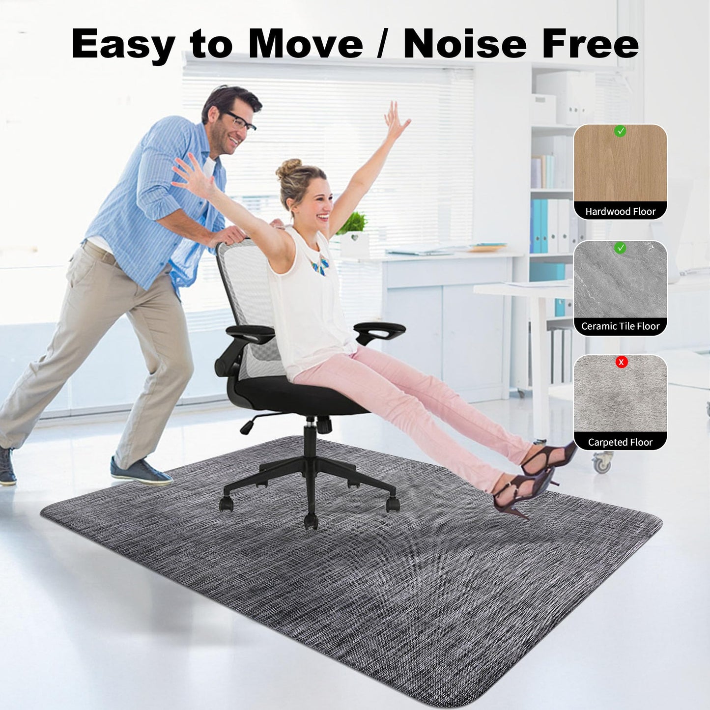 Cybstrax Office Chair Mat for Hardwood & Tile Floor, 45"x53" Desk Computer Chair Mat, Anti Slip, Non-Curve, Floor Protector Under Desk Low-Pile Office Rug for Rolling Chair