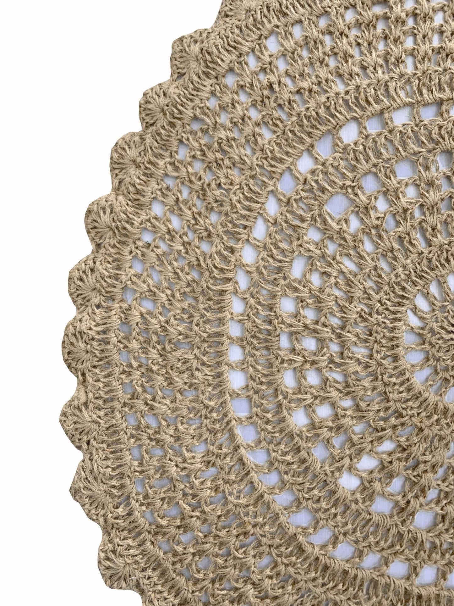 Jute Hand Crochet Rug, Natural - 3 Feet Round, Non Slip Decorative Small Area Rugs for Bedroom, Kitchen, Living Room, Nursery | Farmhouse Accent Scalloped Rustic Door Mat for Patio Décor