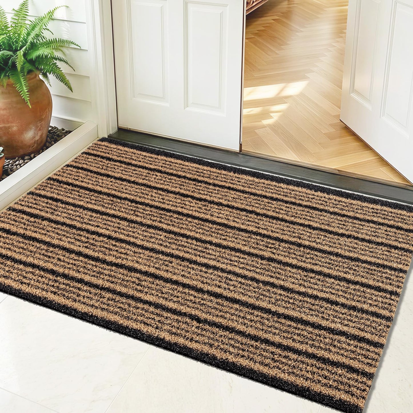 DOMUSTEX Outdoor Front Door Mat 24" x 36", Dirt Trapping Outside Entrance Rug, Non Slip Shoe Scraper, Heavy Duty Commercial Rug for Patio, Garage, Traffic Area, Office, Roll Packing