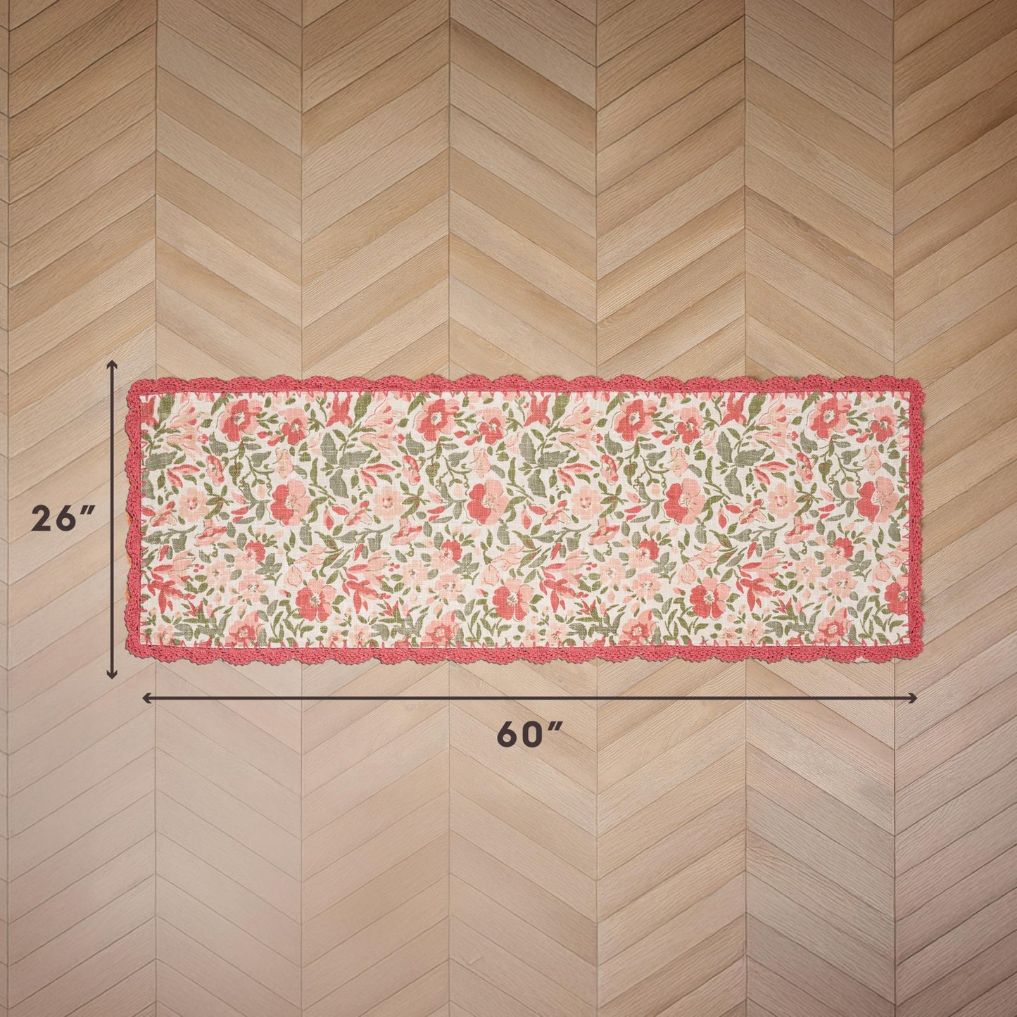 Laura Ashley Cotton Crochet Border Sherston Coral Pink Floral Machine Washable & Slip Resistant 1'8" x 5' Runner Rug