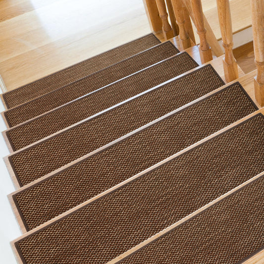 SMILOOL Stair Treads Non Slip for Wooden Steps Indoor 9" x 36" 4 Pack Extra Wide Stair Tread Carpet Stairs Runner, Step Pads with Reusable Adhesive for Dogs Kids Elders, Machine Washable, Brown