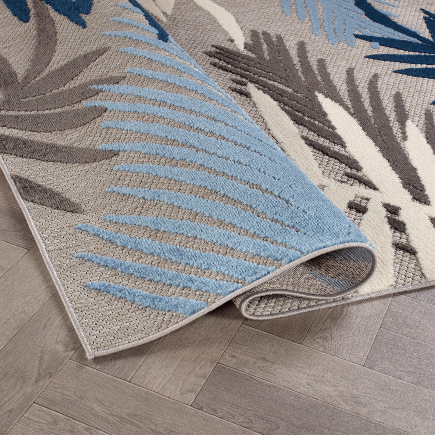Rugshop Blue Palm Frond Indoor/Outdoor Oval Area Rug Easy Cleaning for Patio, Deck and Living Room, 5' x 7' Oval