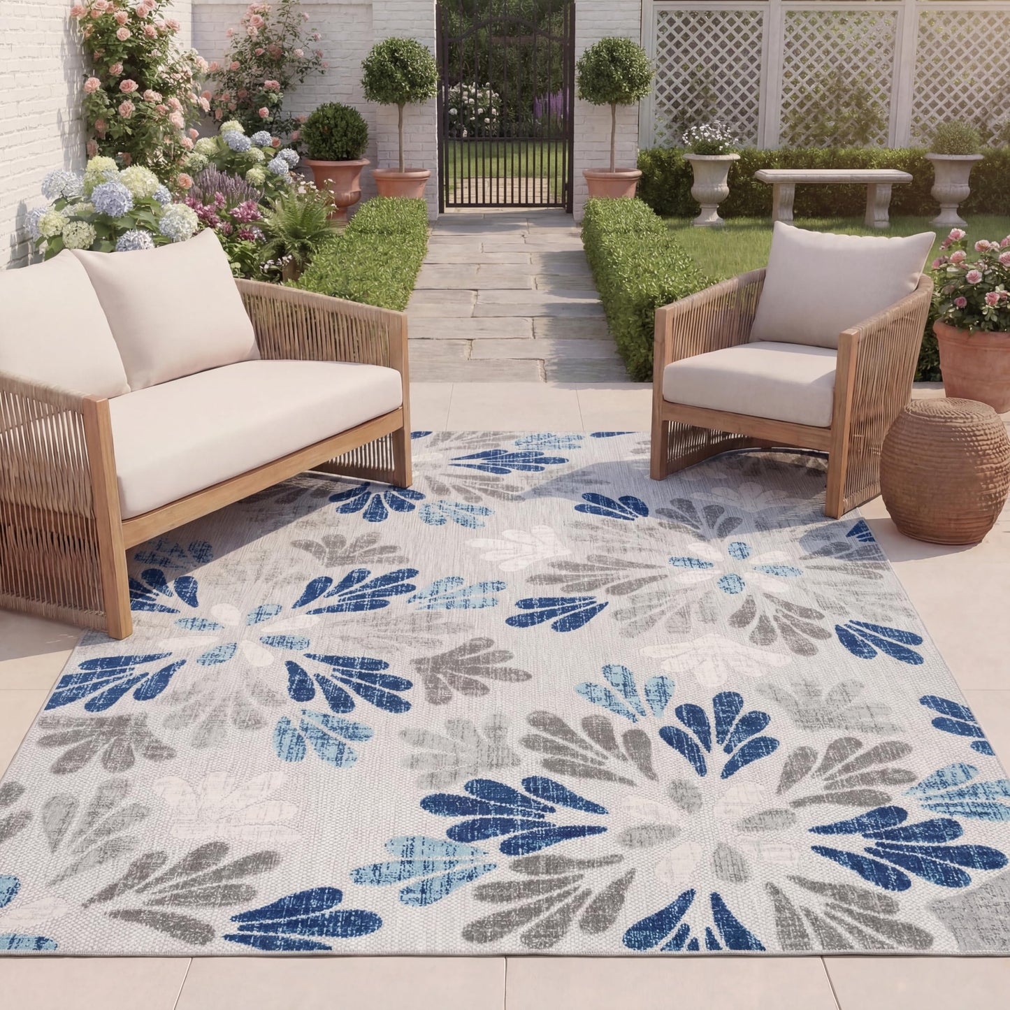 SAFAVIEH Washable Rug Outdoor Cabana Collection - 8' x 10', Grey & Blue, Non-Shedding & Easy to Clean, Ideal for Patio, Backyard, Mudroom (CBN800F)