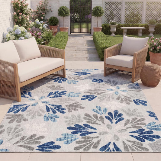 SAFAVIEH Washable Rug Outdoor Cabana Collection - 8' x 10', Grey & Blue, Non-Shedding & Easy to Clean, Ideal for Patio, Backyard, Mudroom (CBN800F)
