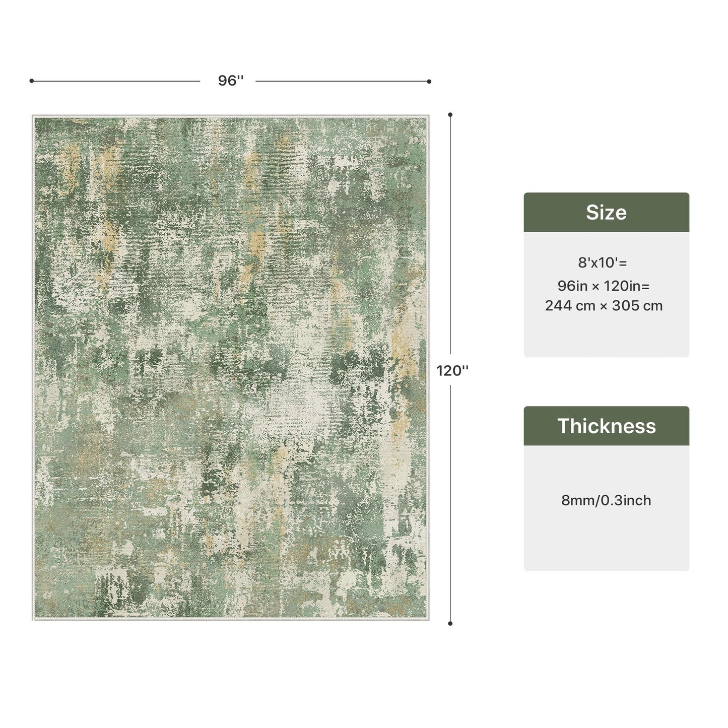 GENIMO 8x10 Area Rugs for Living Room, Machine Washable Rug Non Slip, Low Pile Ultra-Thin Lightweight Large Carpet, Abstract Modern Rugs for Bedroom, Dining Room, Office, Nursery, Olive Green