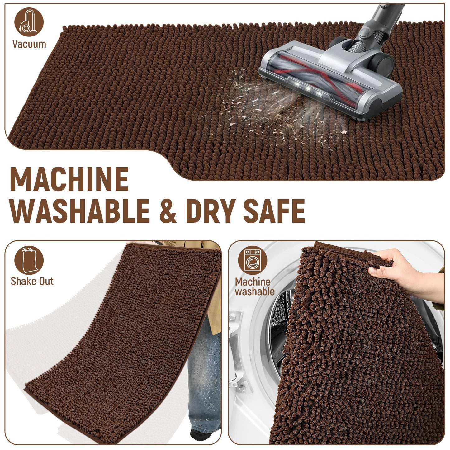 HOMEK Absorbent Dog Door Mat for Muddy Paws, 72" x 36" Chenille Indoor Mats for Entryway, Trap Dirt Front Door Mat Indoor Entrance Washable Non Slip Soft Brown