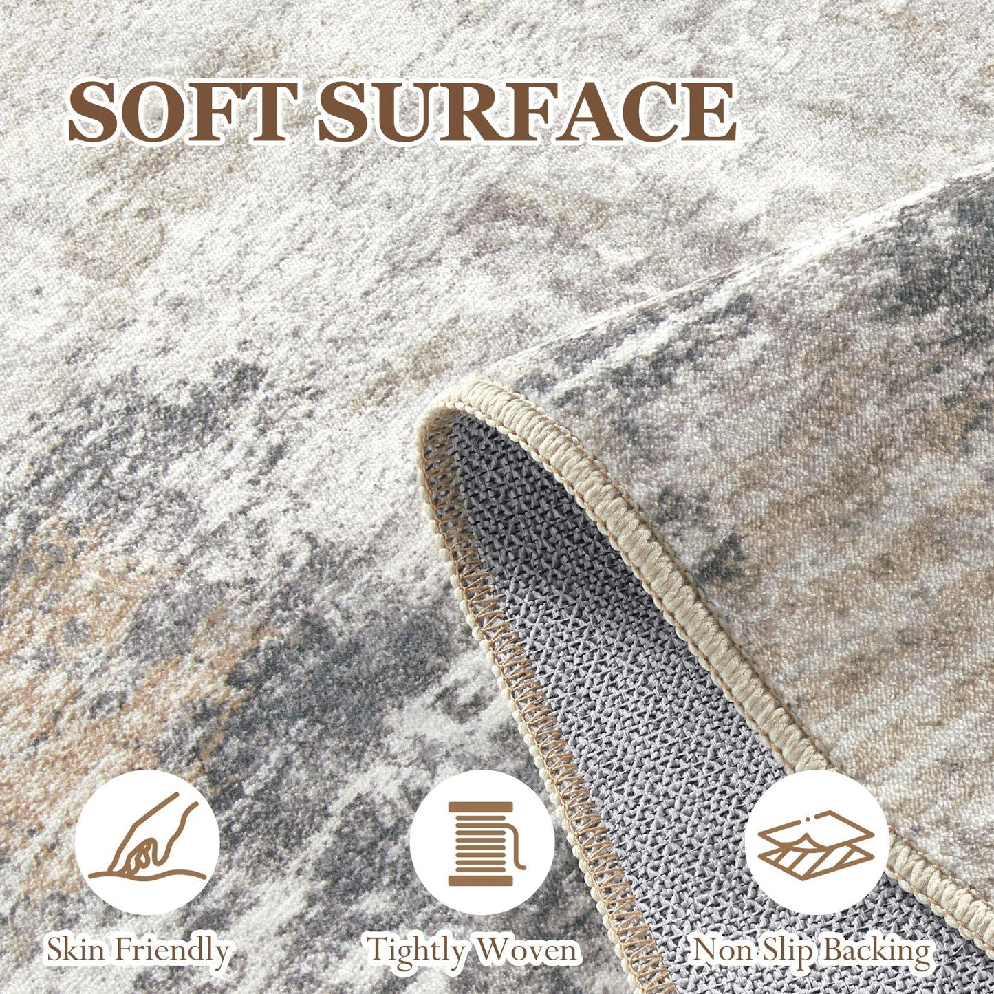 10x12 Area Rugs for Living Room - Washable Neutral Modern Abstract Rug Soft Non-Slip Stain Resistant Carpet for Bedroom Dining Table Nursery Farmhouse Home Office Decor- GoldBrown