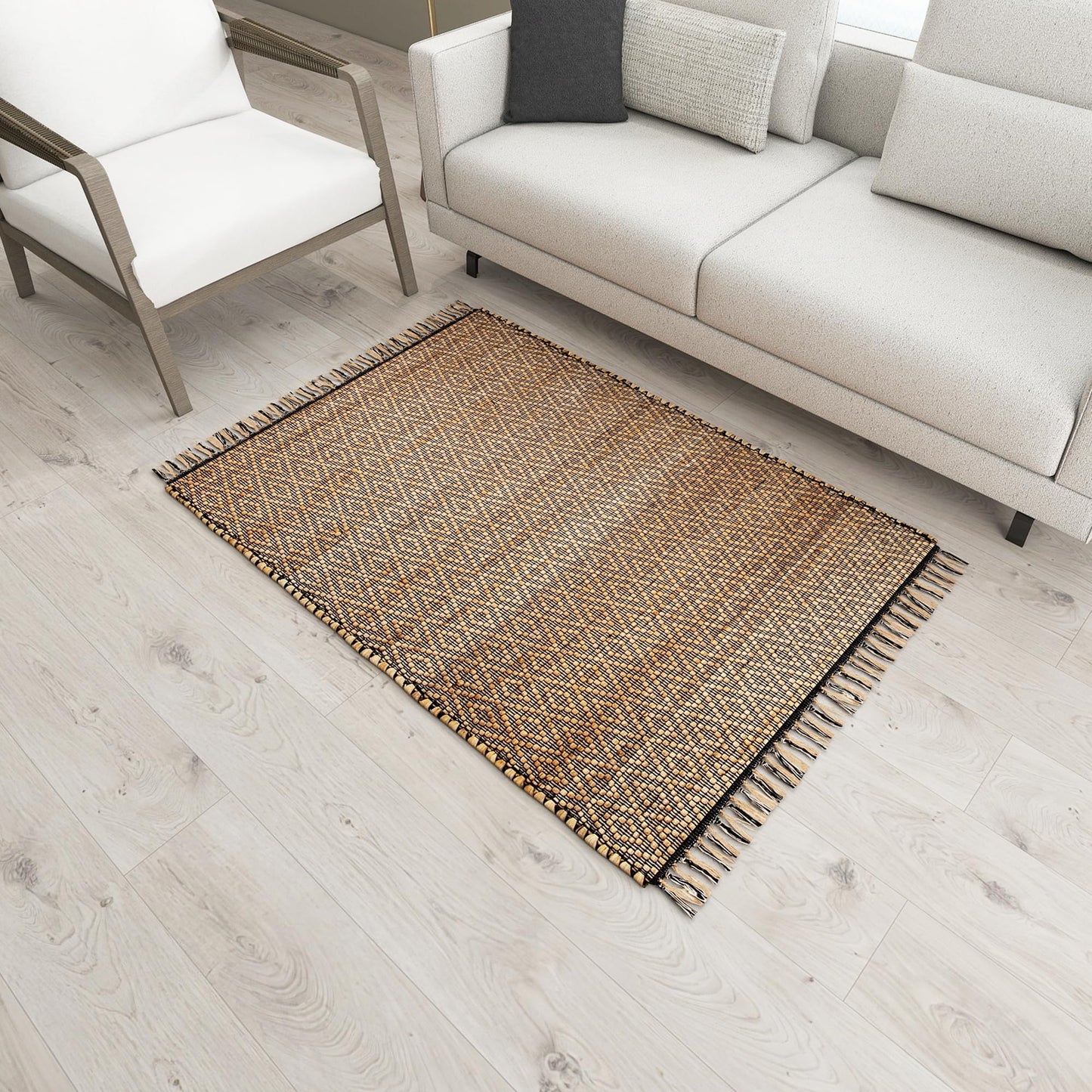 Eco Crave Handmade Jute Area Rug 3x5 ft – Brown & Black Diamond Pattern Natural Hand-Woven Low Pile Non-Slip High Traffic Area Floor Rug for Indoor Outdoor, Farmhouse Boho Area Rug, 36x60 Inches
