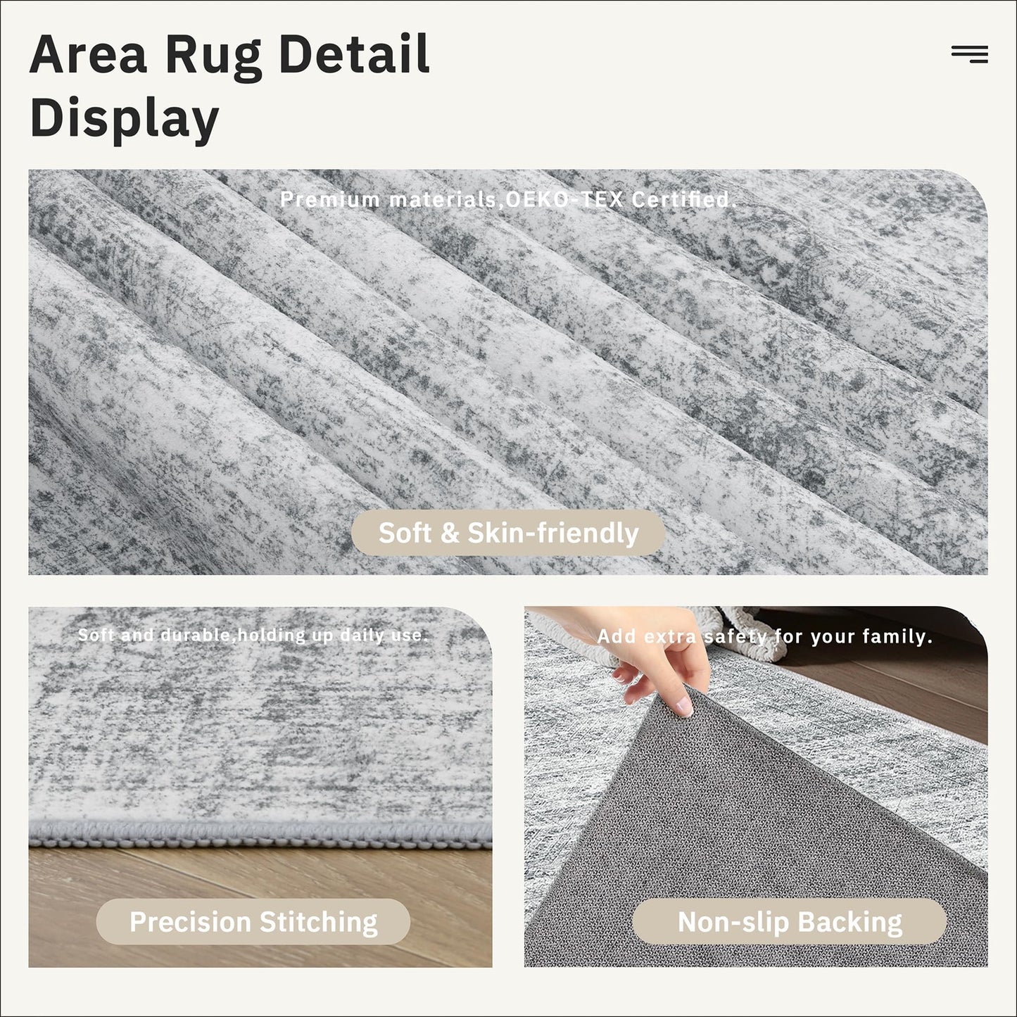 Soalmost Runner Rug 2'6" x 14' Washable Non-Slip Runner Rugs for Kitchen Bathroom Laundry Room Vintage Ultra Thin Runners for Hallway Entryway Grey