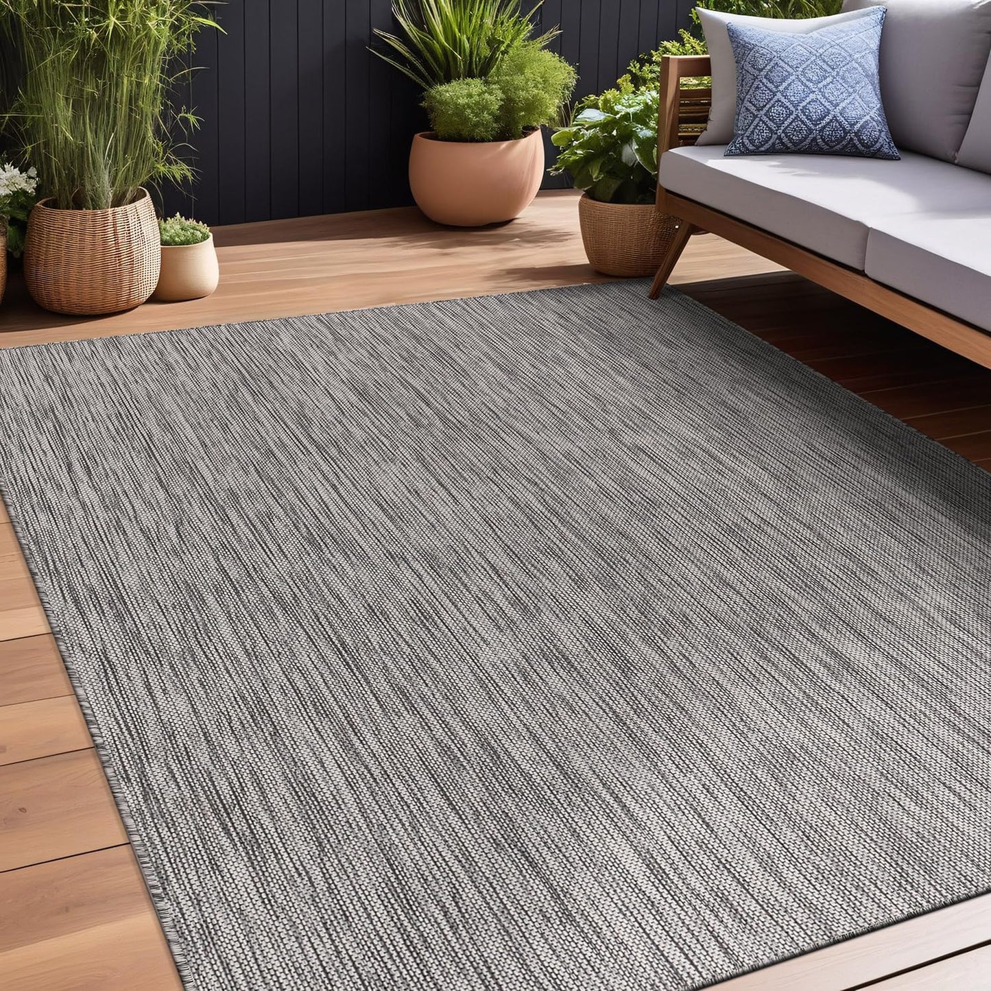 Beverly Rug Indoor Outdoor Rug 8x10, Washable Outside Carpet for Patio, Deck, Porch, Solid Modern Area Rug, Water Resistant, Silver Gray