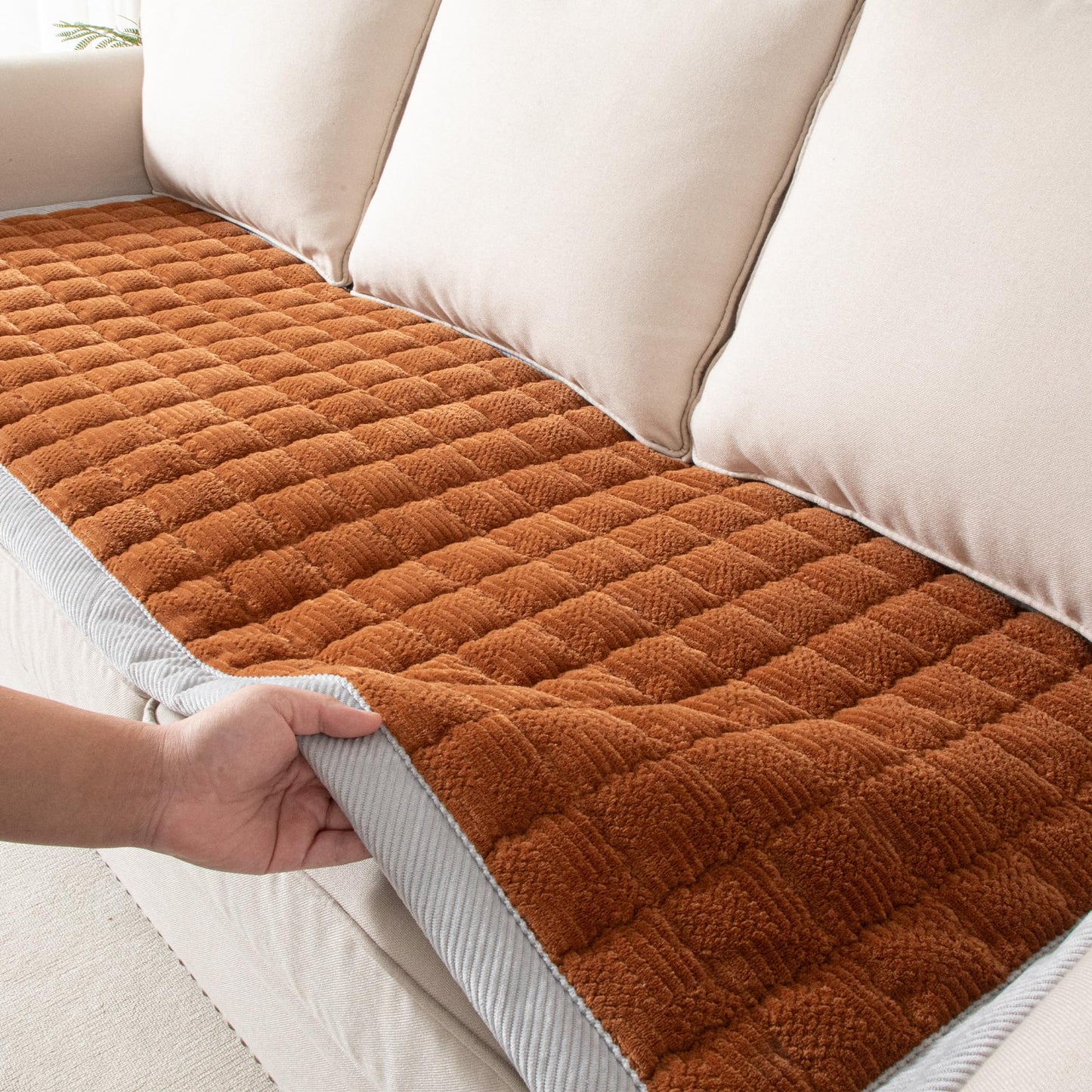 YJSMMXY Couch Cover for Dogs Washable,Anti-Slip Back Cat Mat Pet Pad Blanket for Furniture Protector,Fuzzy Pet Sofa Cover for 3 Cushion Couch Sofa Pets Friendly (Curry, 1pc/27.6"x59"/Seat Cover)