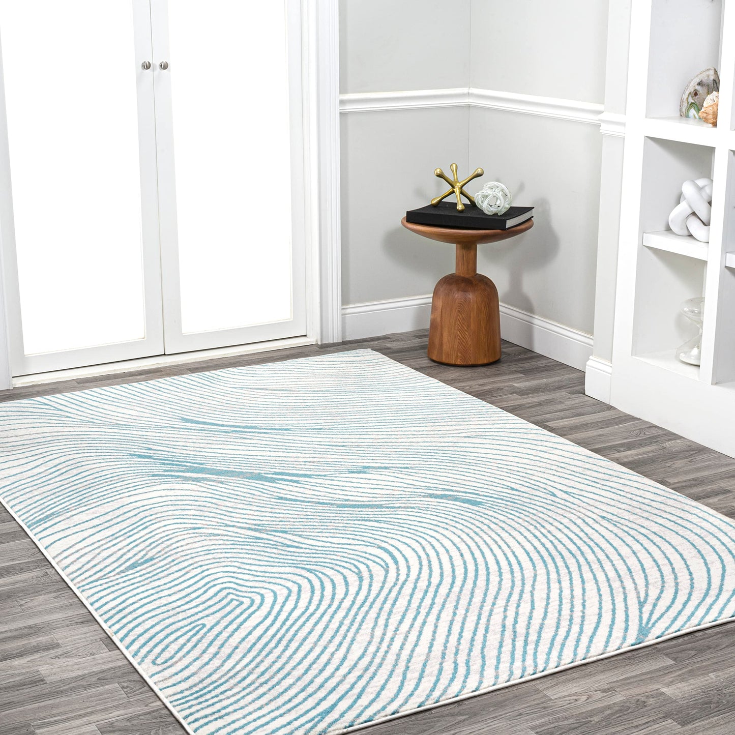 JONATHAN Y Arlo Woodgrain Geometric Ivory/Blue Indoor Area Rug, 8x10, Modern, Contemporary, Easy-Cleaning for Living Room, Bedroom, Kitchen, Pet Friendly, Non-Shedding (LUX104A-8)