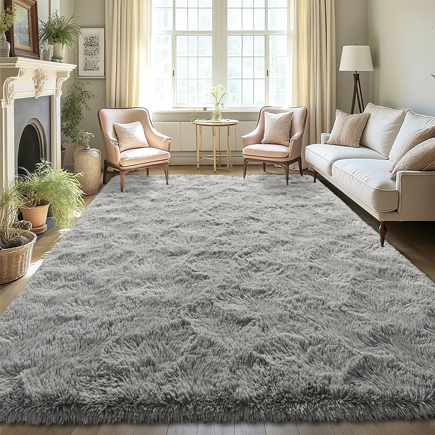 LOCHAS Ultra Soft Indoor Modern Area Rugs Fluffy Living Room Carpets for Children Bedroom Home Decor Nursery Rug 4x6 Feet, Gray