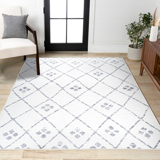 JONATHAN Y Izil Geometric Diamond Ivory/Light Gray Indoor Area Rug, 3x5, Moroccan, Bohemian, Vintage, Easy-Cleaning for Living Room, Bedroom, Kitchen, Pet Friendly, Non-Shedding (MOH507A-3)