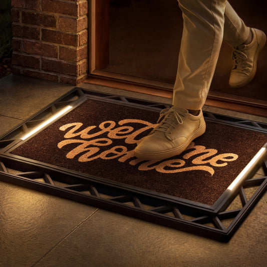 Anji Mountain BriteStep with LED Lights, Front Door Mat - Pressure-Activated Welcome Mat, All-Weather, Outdoor Doormat 18x30 Coir Insert, Wireless 3AA, Auto Shut-Off, 38x26.5in
