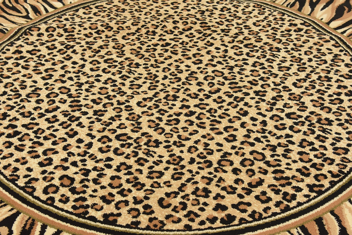 Unique Loom Wildlife Collection Animal Inspired with Cheetah Bordered Design Area Rug (8' 0 x 8' 0 Round, Ivory/Black)