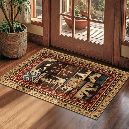 LOKHOM Rustic Bear Area Rug 2x3 Washable Entryway Rug, Vintage Western Buffalo Bear Decor Doormat Front Door Rug, Non Slip Low Pile Cabin Accent Carpet for Kitchen Entryway Bathroom