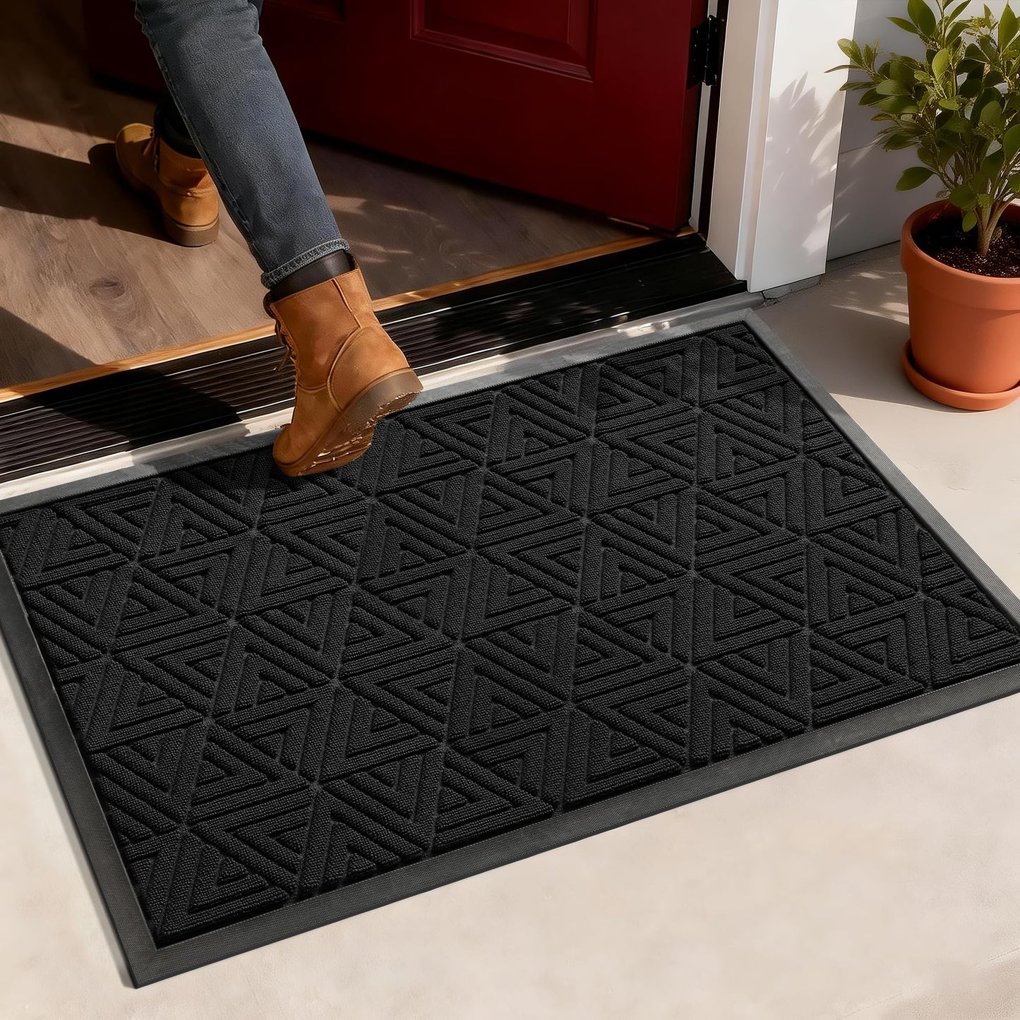 Yimobra Outdoor Mats for Front Door 29.5x17, Stops Mud & Dirt at Entrance, Fits Garage & Patio, All-Weather Waterproof Non Slip Outdoor Indoor Welcome Mat, Black