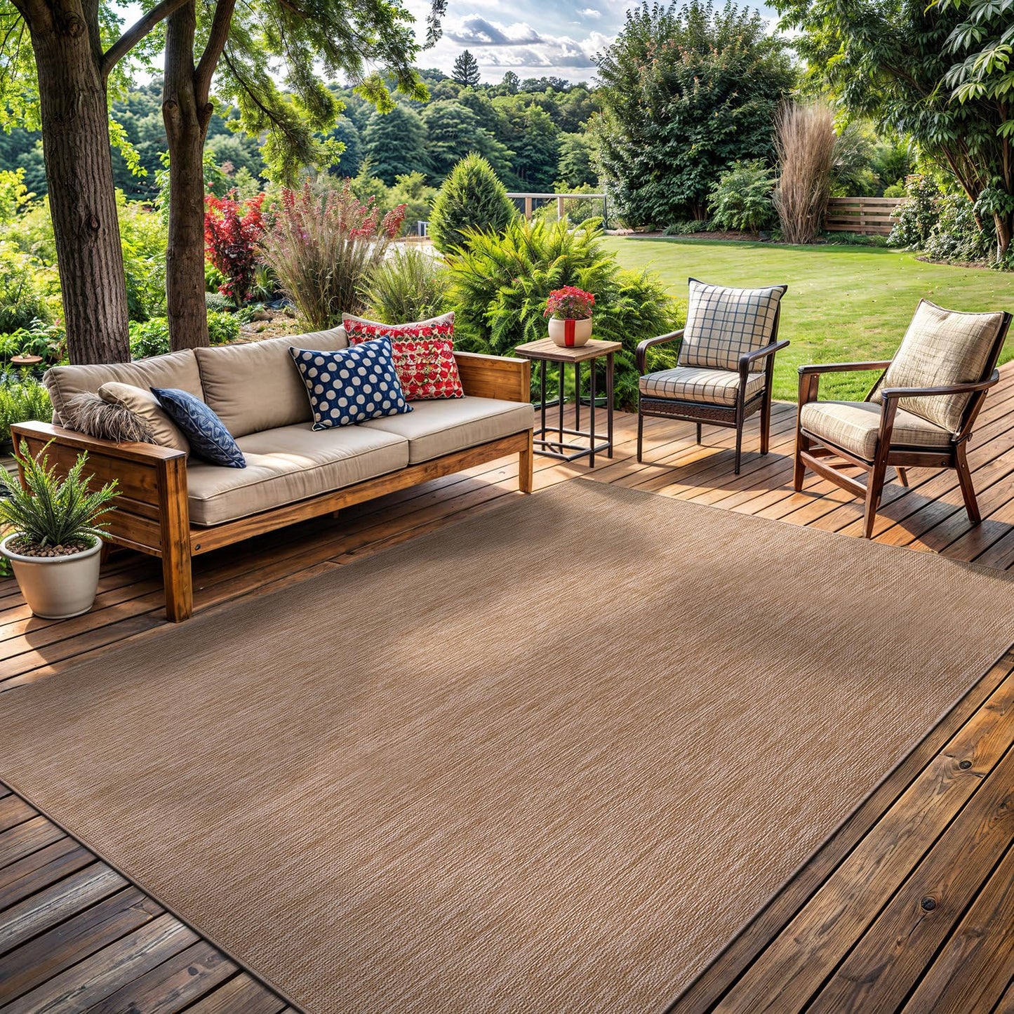 Washable Indoor Outdoor Rug 5x7 Weather Resistant Area Rugs Modern Solid Jute Rug for Porch Deck Balcony Backyard Patio Outside Carpet (5 X 7 Jute Beige)