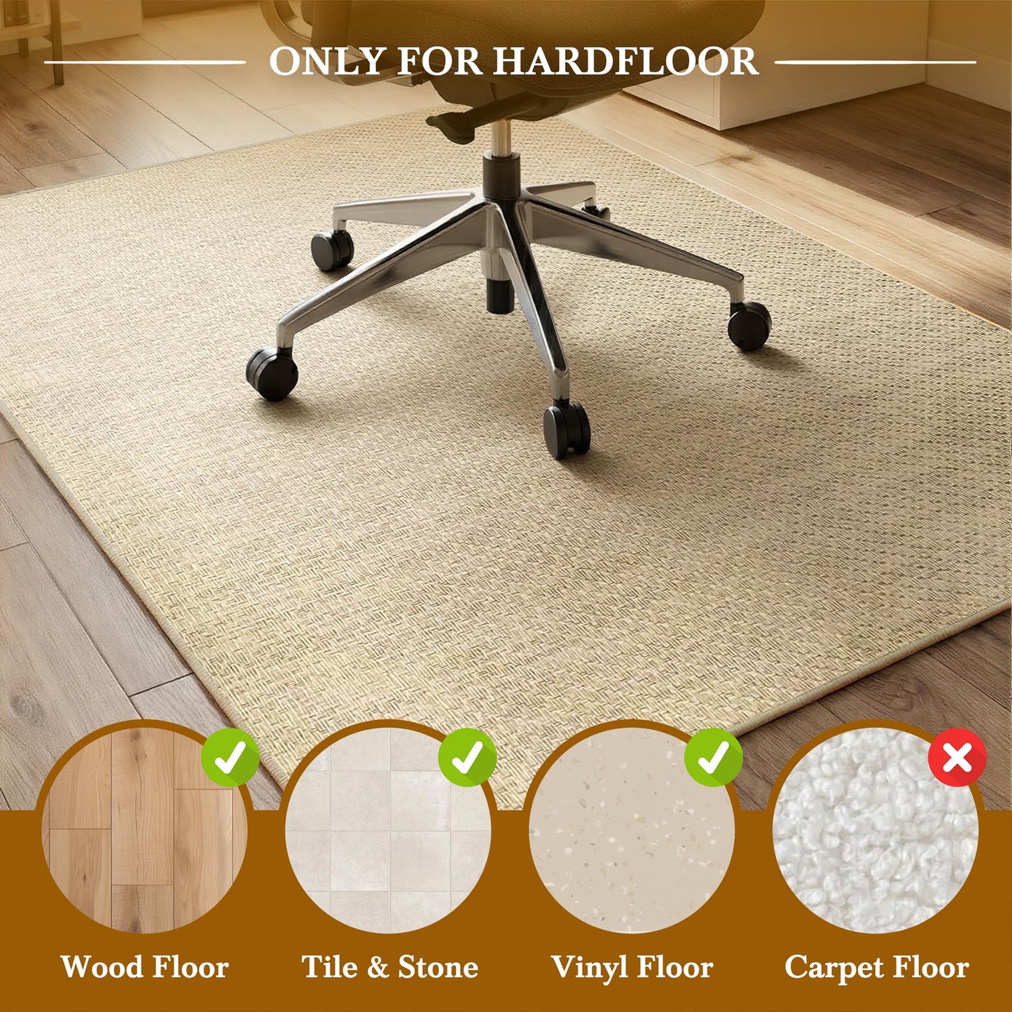 Aothia Textilene Chair Mat for Hardwood Floors - Heavy Duty Non-Slip Desk Floor Protector, Durable PVC & Polyester Blend, Easy to Clean, Ideal for Home Office (36"x47", Beige)