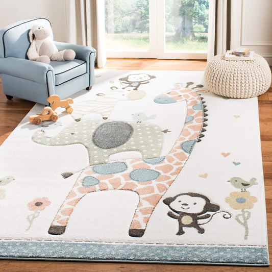 SAFAVIEH Carousel Kids Collection Accent Rug - 4' x 6', Ivory, Animal Design, Non-Shedding & Easy Care, Ideal for High Traffic Areas for Boys & Girls in Playroom, Nursery, Bedroom (CRK120A)