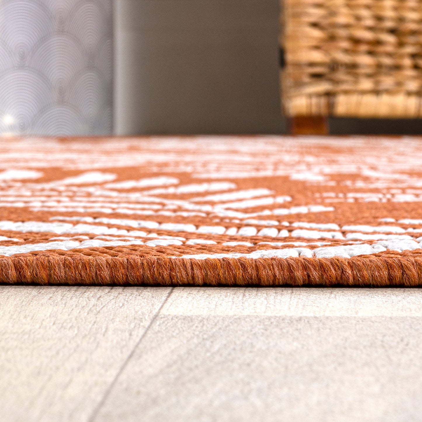 JONATHAN Y Palm Frond Indoor Outdoor Runner Rug 2X10 Orange/Cream, Nevis for Backyard, Patio, Porch, Easy-Cleaning, High Traffic, Pet-Friendly, Non-Shedding (SMB119E-210)