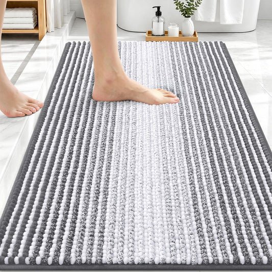 OLANLY Bathroom Rugs 30x20, Extra Soft Absorbent Chenille Striped Bath Rugs, Rubber Backing, Machine Wash Dry, Bath Mats for Bathroom Floor, Tub and Shower, Home Decor Accessories, Grey