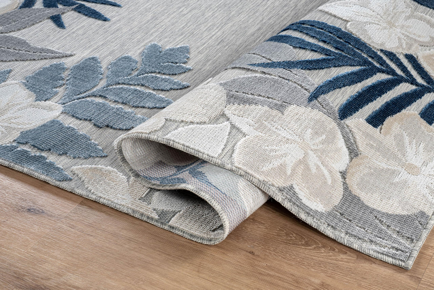 Outdoor Rug 5x7 Washable Area Rugs Indoor Outdoor Carpets Blue Border Floral Non Shedding Waterproof Easy Clean Patio Deck Porch Living Room Bedroom Garden RV (5 X 7 Blue)