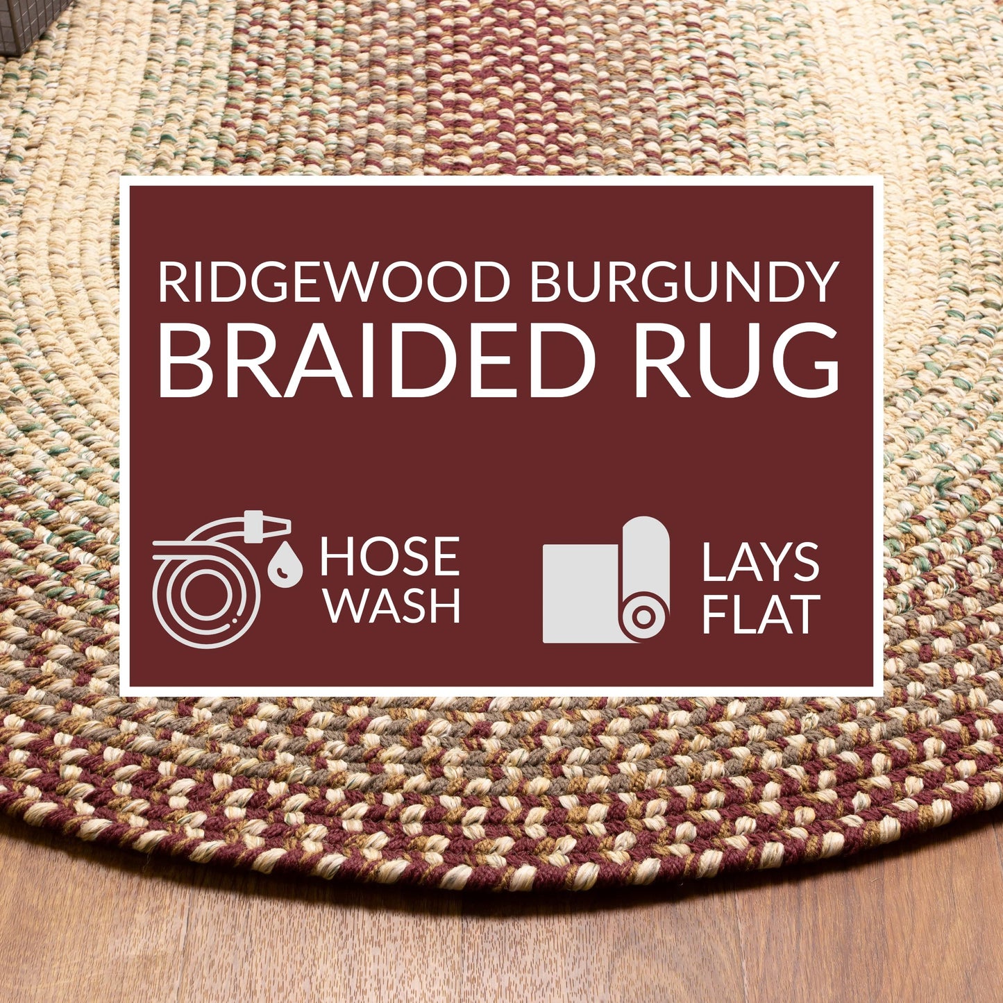 Super Area Rugs Braided Rugs 2X3 Farmhouse Kitchen Rug - Ridgewood Braided Rug for Living Room - Reversible - Indoor/Outdoor - Made in USA - Burgundy/Beige, 2' X 3' Oval
