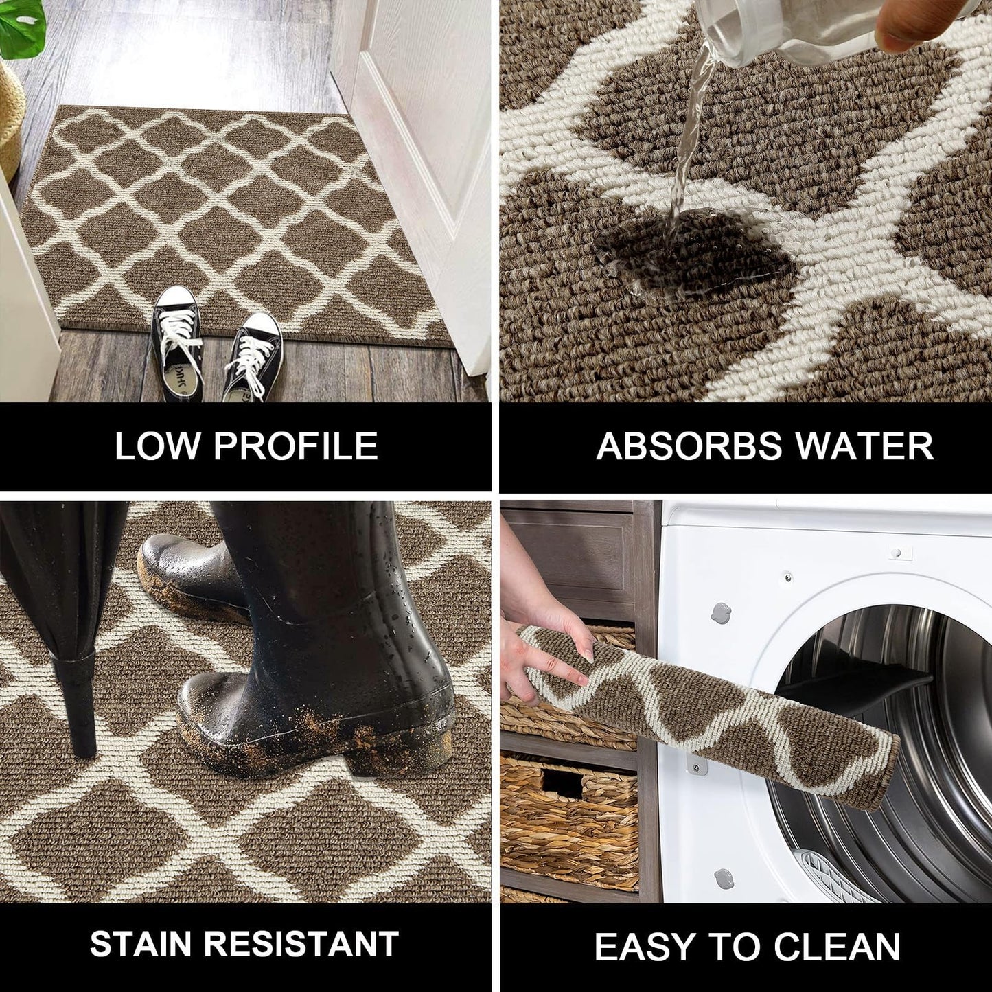 SHACOS Washable Runner Rug 20"x59" Non Slip Stain Resistant Dirt Trapper Rug Runner Floor Mat Carpet Runners for Entryway Kitchen Home Garage Office, Brown