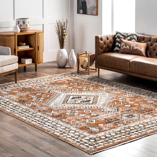 nuLOOM Fringed Performance Vanesa Rust/Ivory, 8' x 10'2", Oriental, Soft and Cozy, High Traffic, Stain Resistant, Easy Clean, Durable Area Rug for Bedroom, Living Room, Dining, Den, Entryway