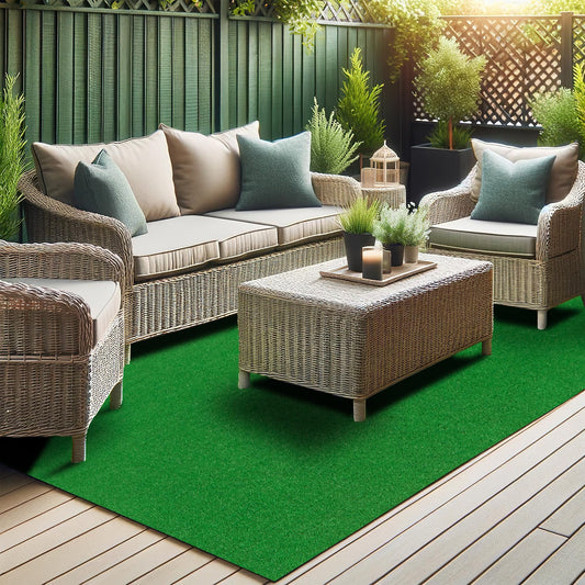 Ottomanson Artificial Grass Rug Lite 5'3" x 8'2", Fake Grass Carpet for Patio & Deck, Indoor Outdoor Pet Turf Area with Drainage Holes, UV Resistant
