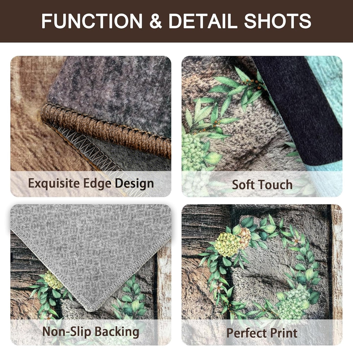 Tritard 100% Non Slip Kitchen Rugs Sets of 3 Farmhouse Washable Kitchen Mats for Floor Non-Skid Kitchen Runner Rug Soft Rustic Kitchen Floor Carpet for Hallway, Laundry, Sink, Office, Rustic