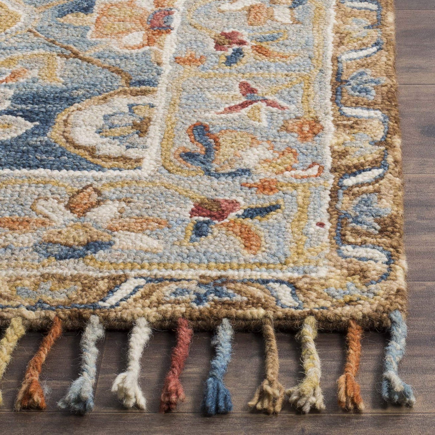 SAFAVIEH Aspen Collection Area Rug - 9' x 12', Grey & Navy, Handmade Boho Braided Tassel Wool, Ideal for High Traffic Areas in Living Room, Bedroom (APN110A)