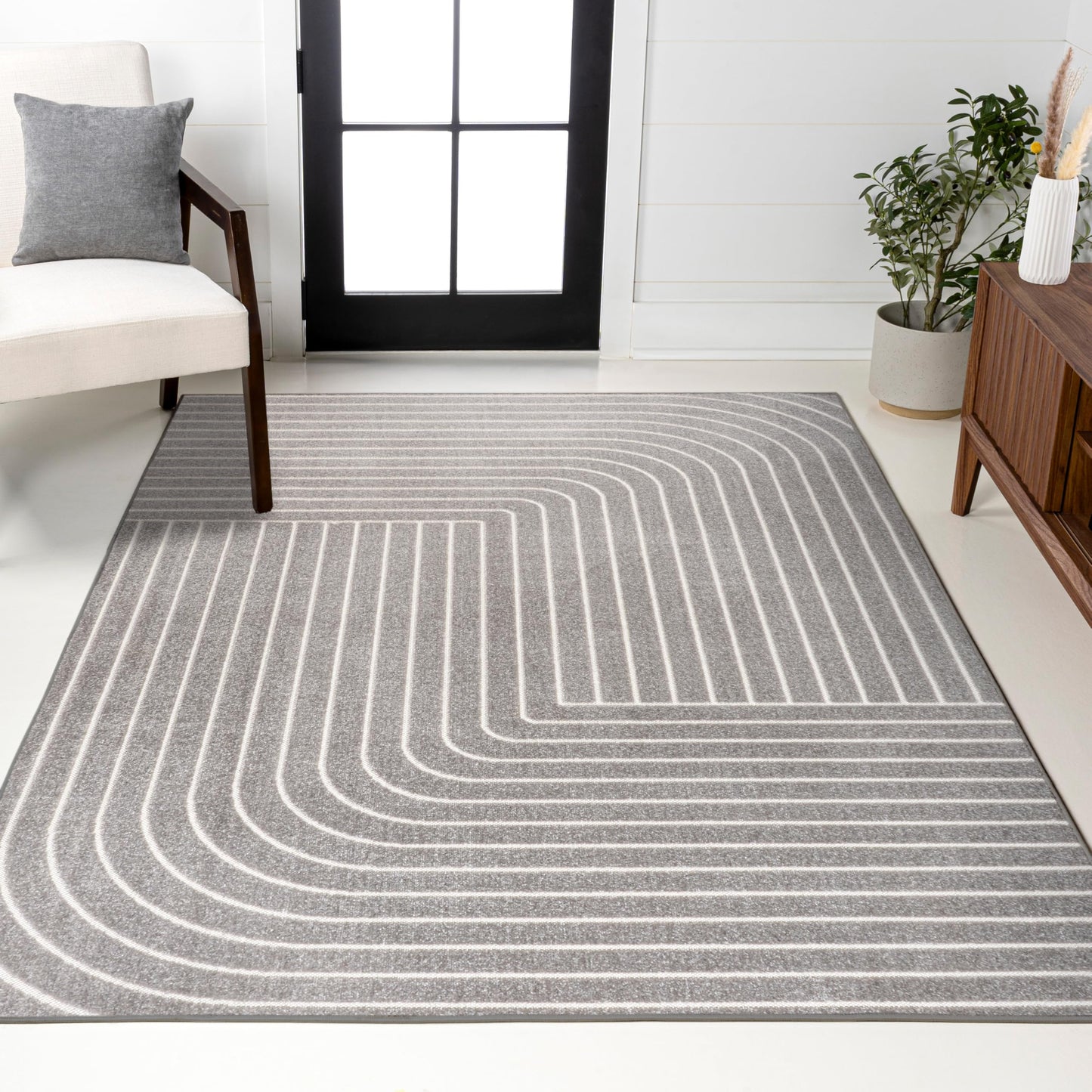 JONATHAN Y Odense High-Low Angle Indoor/Outdoor Area Rug, 8x10, Gray/Ivory, Modern, Contemporary, Geometric, Bohemian, Bedroom, Kitchen, Living Room, Non Shedding (SCN101B-8)