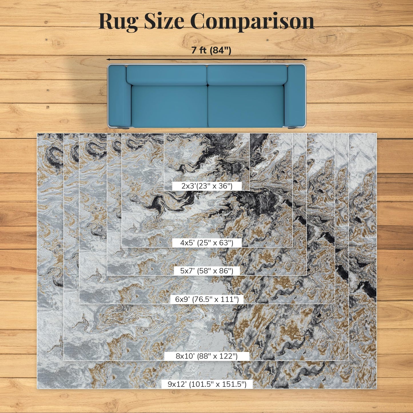 LUXE WEAVERS Marble Swirl Abstract Area Rug, Smoke 5x7