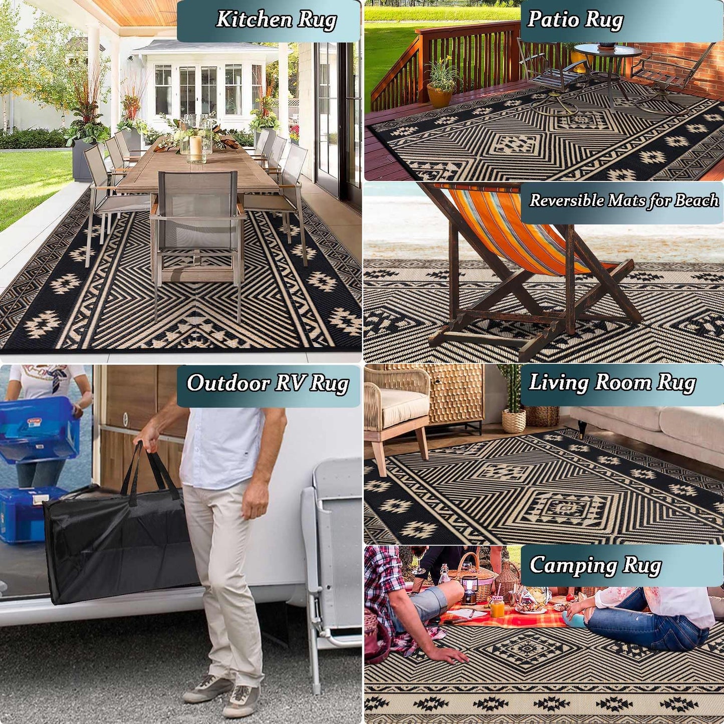 HiiARug Outdoor Rug for Patios Clearance 8'x10' Plastic Straw Rug Waterproof Reversible RV Mat Outdoor Area Rugs for RV, Backyard, Deck, Camping