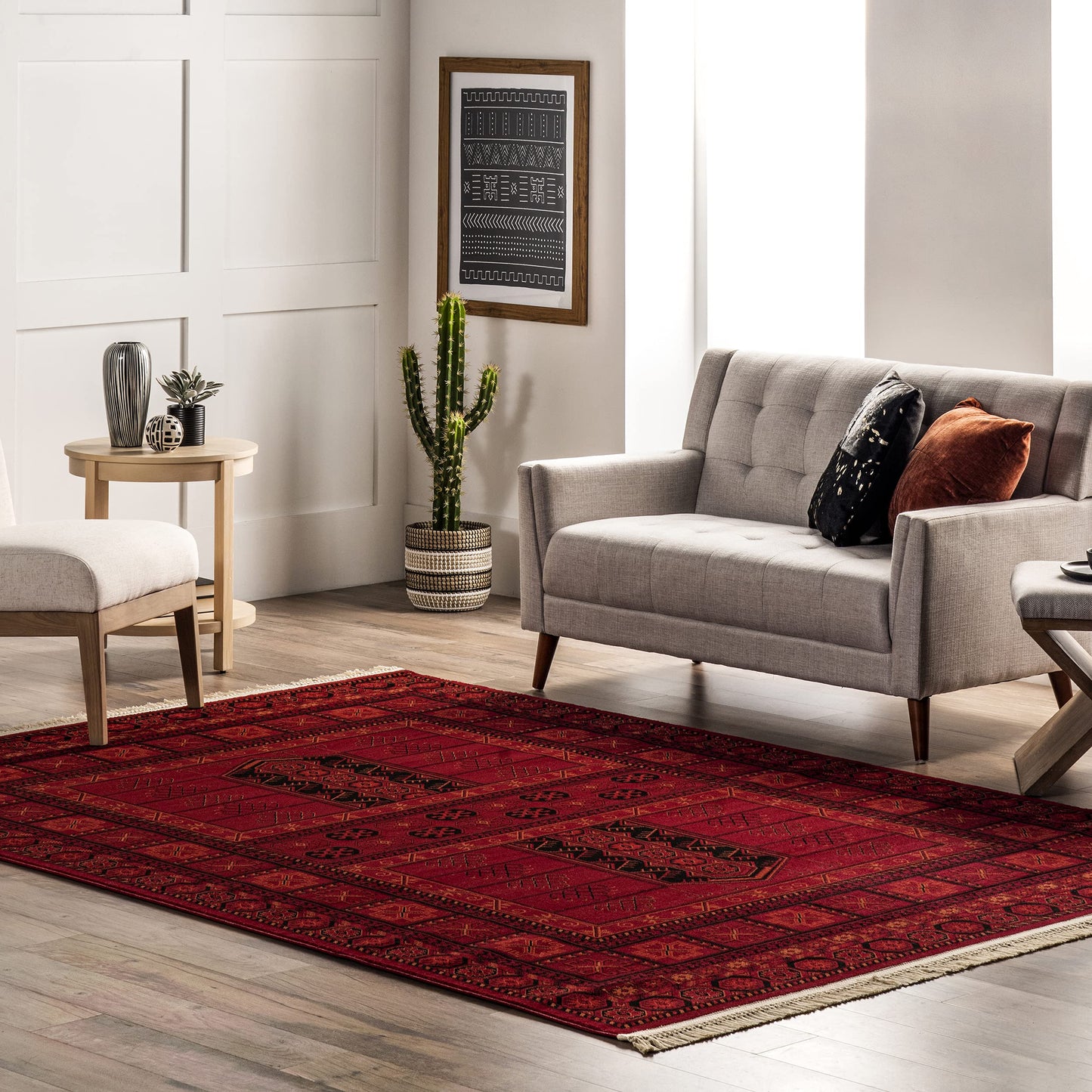 nuLOOM Billie Red/Ivory, 4' x 6', Traditional Oriental, Soft and Cozy, High Traffic, Stain Resistant, Easy Clean, Durable Area Rug for Bedroom, Living Room, Dining Space, Den, Foyer, Entryway